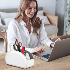 Remote Control Holder, 5 Compartments Vegan Leather TV Remoter Caddy Desktop Org