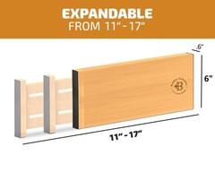 6-Pack Drawer Dividers – 6 Inches High, Adjustable 11 to 17 Inches Bamboo Dra…