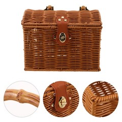Traditional Style Light Brown Woven Mahjong Storage Box with Handle and Lid