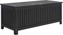 SAFAVIEH Outdoor – Abri Cushion Storage Box – Black Solid Wood – Coastal Resort