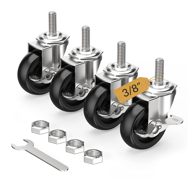 Set of 4 Caster Wheels 3Inch No Brake Threaded Swivel Stem Casters (3/8 x 1-1/2)