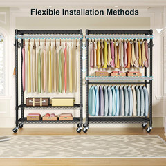 Heavy Duty P1 Plus Rolling Clothes Rack with Wheels, Max Load 524 LBS