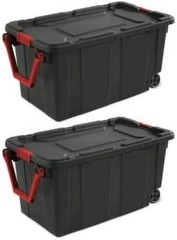 Set of 2 Black 40 Gallon Industrial Tote Plastic Bins with Wheels – Convenient S