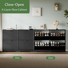Shoe Storage Cabinet for Entryway with 4 Flip Drawers, Hidden Slim Wood Shoe