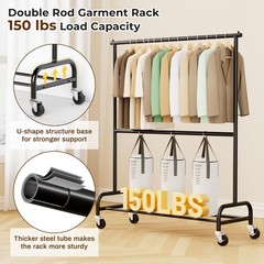 MISSLO Heavy Duty Clothes Rack for Hanging Clothes Rolling Clothing Rack Heavy D