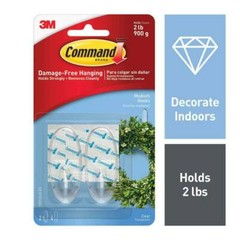 3 Packs 3M Command 2 Medium Clear Hooks & 4 Adhesive Strips Per Pack Max 2 lb
