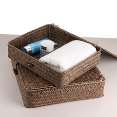 Multipurpose Natural Seagrass Baskets with Lid – Set of 2 for Home Use