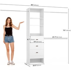 48-96 in Closet System with 3 Wooden Drawers ＆ 3 Expandable Hanging Rods ＆Towers