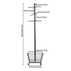 Movable Clothing Rack, 15.7*66in Metal Coat Rack Tree With Storage Basket & Rods