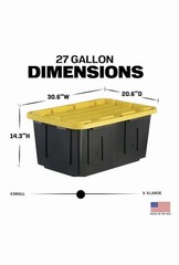 Commander 27 Gallon BlackYellow Plastic Storage Bin Lidded Stackable Tote 2 pack