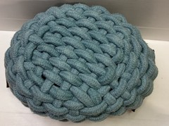 Braided Rope Storage Basket Aqua Blue w/ Faux Leather Handles Boho