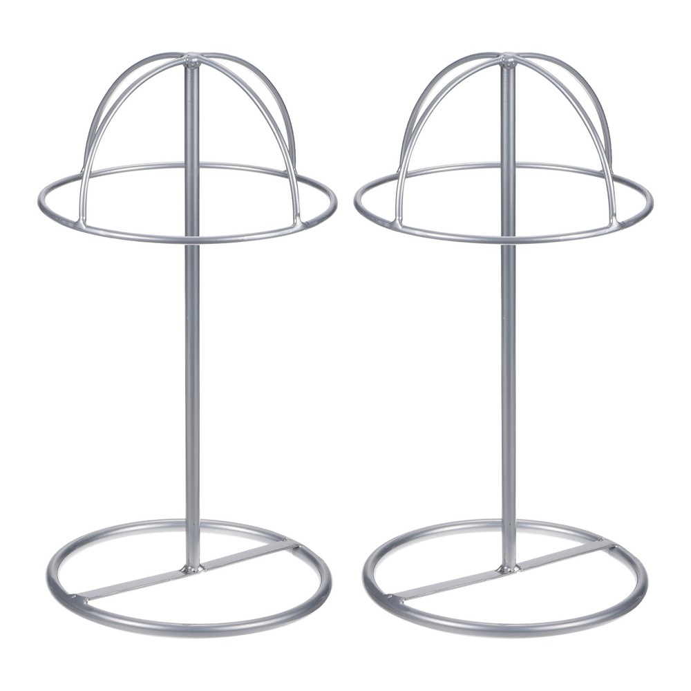 2 Pcs Metal Hat Display Stand Tabletop Hat and Wig Rack Holder Silver