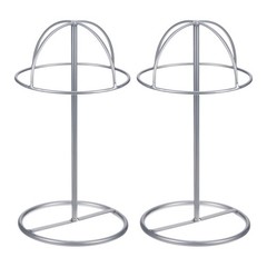 2 Pcs Metal Hat Display Stand Tabletop Hat and Wig Rack Holder Silver