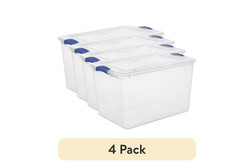 (4 pack) Sterilite 66 Quart Large Latching Storage Bin, Clear Plastic Storage