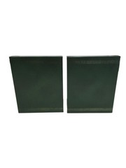 MCM Vintage Dark Green Faux Leather Bookends with Faux Gold Greek Key Accenting