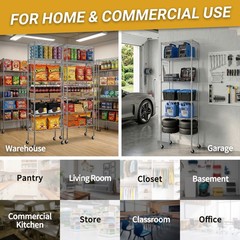 6 Tier Wire Shelving Unit 65″ x 21″ x 12″ Storage Shelf Standing w/ Wheels Hook
