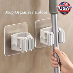 4 Pack Mop Holder Wall Mount No Drill Broom Organizer Kitchen Bathroom Organizer