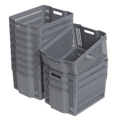 Idotry 12-Pack Large Plastic Weave Storage Basket Stackable Organizer Shelf Gray