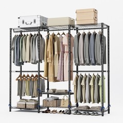 960 LBS Portable Wardrobe Closet Clothes Rack Storage Organizer with Cover Grey