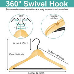 20 Pack Clear Wood Hangers 17.5 Inch – Premium Solid Maple Wood Coat Hangers wit