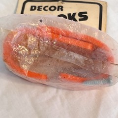 2 In Pkg Vintage 1970s Orange Hard Plastic J Shape Wall Mount Decor Hooks NOS