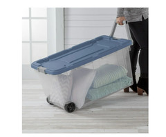 Sterilite 105 Qt Latching Storage Bin 2 Pack Clear Plastic Blue Lid
