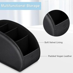 Fintie Remote Control Holder, 5 Compartments Vegan Leather TV Remoter Black