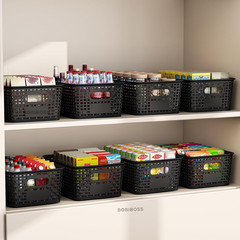 12-Pack Black Plastic Storage Bins with Handles for Home & Classroom Organizatio