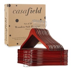 – 20 Cherry Wooden Suit Hangers – Premium Lotus Wood with Notches & Chrome Sw…
