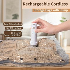 15 Pack Travel Vacuum Storage Bags with Rechargeable Air Pump Space Saver Set