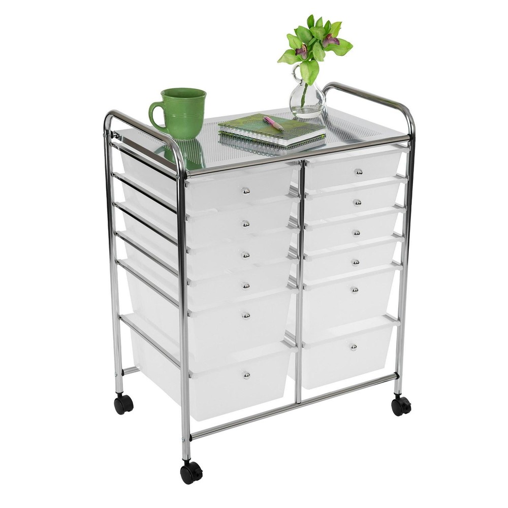 Seville Classics Multi-Use 12-Drawer Organizer Stationary Cart, Frost White