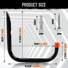 Heavy Duty Garage Hooks 8 Inch Steel Wall Mount Organizers for Tools Bicycles