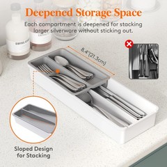 Lifewit Compact Silverware Organizer for 16.54×5.71×2.36IN, Gray&White