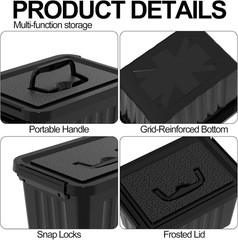 Stackable Black Plastic Storage Bins with Lids & Latches – 6 Pack