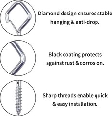 46 Pack Ceiling Hooks with Safety Buckle Heavy Duty 2.36IN Screw In Hooks for