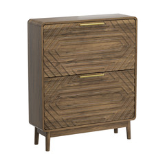 Entryway Shoe Cabinet 31.5″ Walnut Shoe Storage with Doors ,2 Flip-Top Drawer