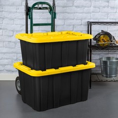 Sterilite 27 Gal Plastic Storage Tote Snap-On Lid Black & Yellow 6 Pack
