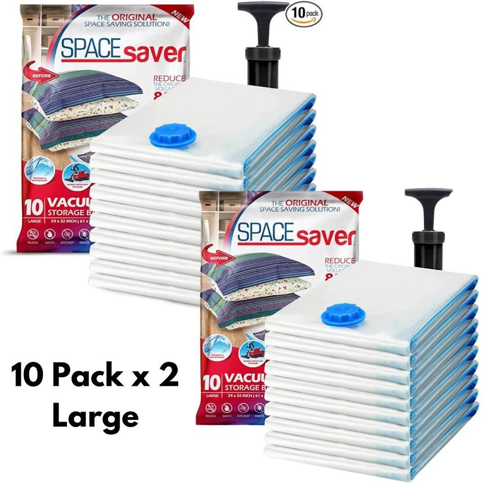 Spacesaver Vacuum Storage Bags for Clothes Storage, 10 Pack x 2 – Large