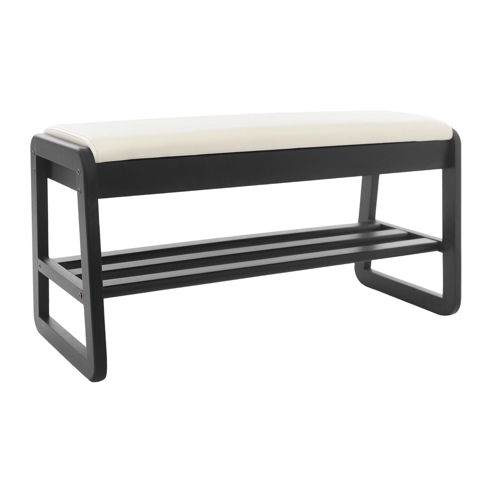 Shoe Storage Bench With Drawer And Shelf For Entryway Black 80cm Faux Leather