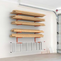 Garage Wall Mounted Lumber Storage Rack, Overhead Heavy Duty One-Piece Design…