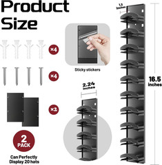 Hat Organizer Hold up to 20 Hats, 2 Pack Hat Rack for Wall with Strong Adhesive,