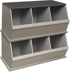 Stackable 3-Bin Storage Cubby in Woodgrain Gray with Display Shelf for Toys & Cr
