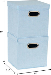 Café Cube Bin Storage Set with Lids & Handles – 2 Pack, Baby Blue Linen