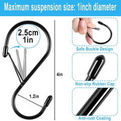 S Hooks for Hanging Plants, 4 Inch Large Heavy Duty S Hooks with Safety Buckle &