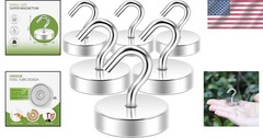 Corrosion-Resistant Neodymium Magnetic Hooks – 80 lb Pulling Force, Set of 6