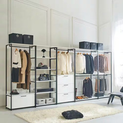Fiona 32 In. W White Freestanding Wood Closet System Tower with 5 Shelves