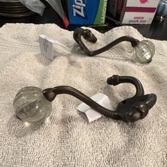 Set of 3 Wall Mounted Metal & Glass Ball Hooks Bronze Metallic Finish