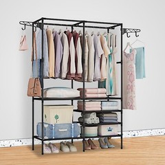66 in Garment Rack Storage Closet Clothing on Wheels Hanging Clothes Heavy Duty