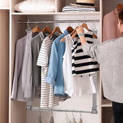 Hanging Closet Rod, 17-28In Width and Up to 32In Height Webbing-1 Pack Gray