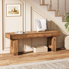 47 In. W X 17.7 In. H Brown Solid Wood Shoe Storage Bench